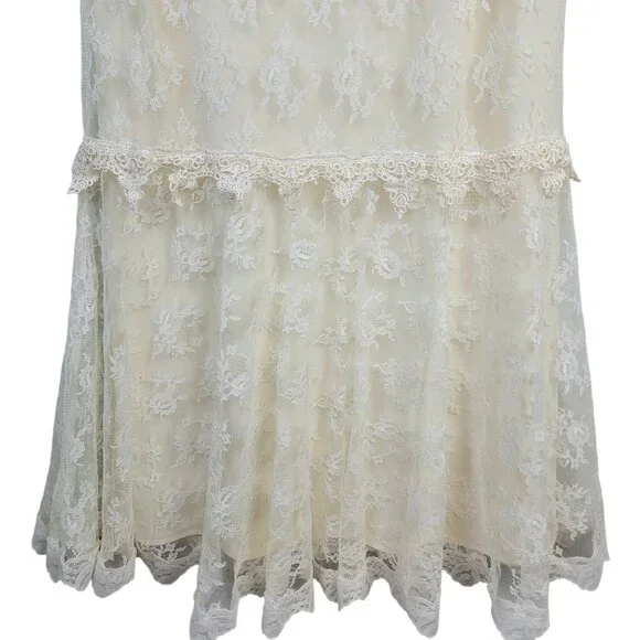 Vintage 80s Lace Midi Dress Women 12 Cream 20s Style Formal Wedding Retro Summer - Picture 8 of 13